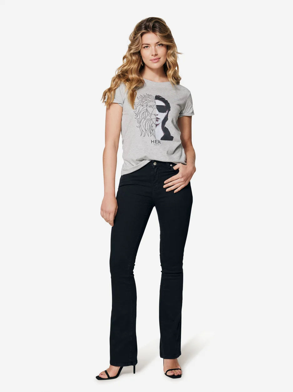 Jeans Mid Rise Flare Split - Zwart