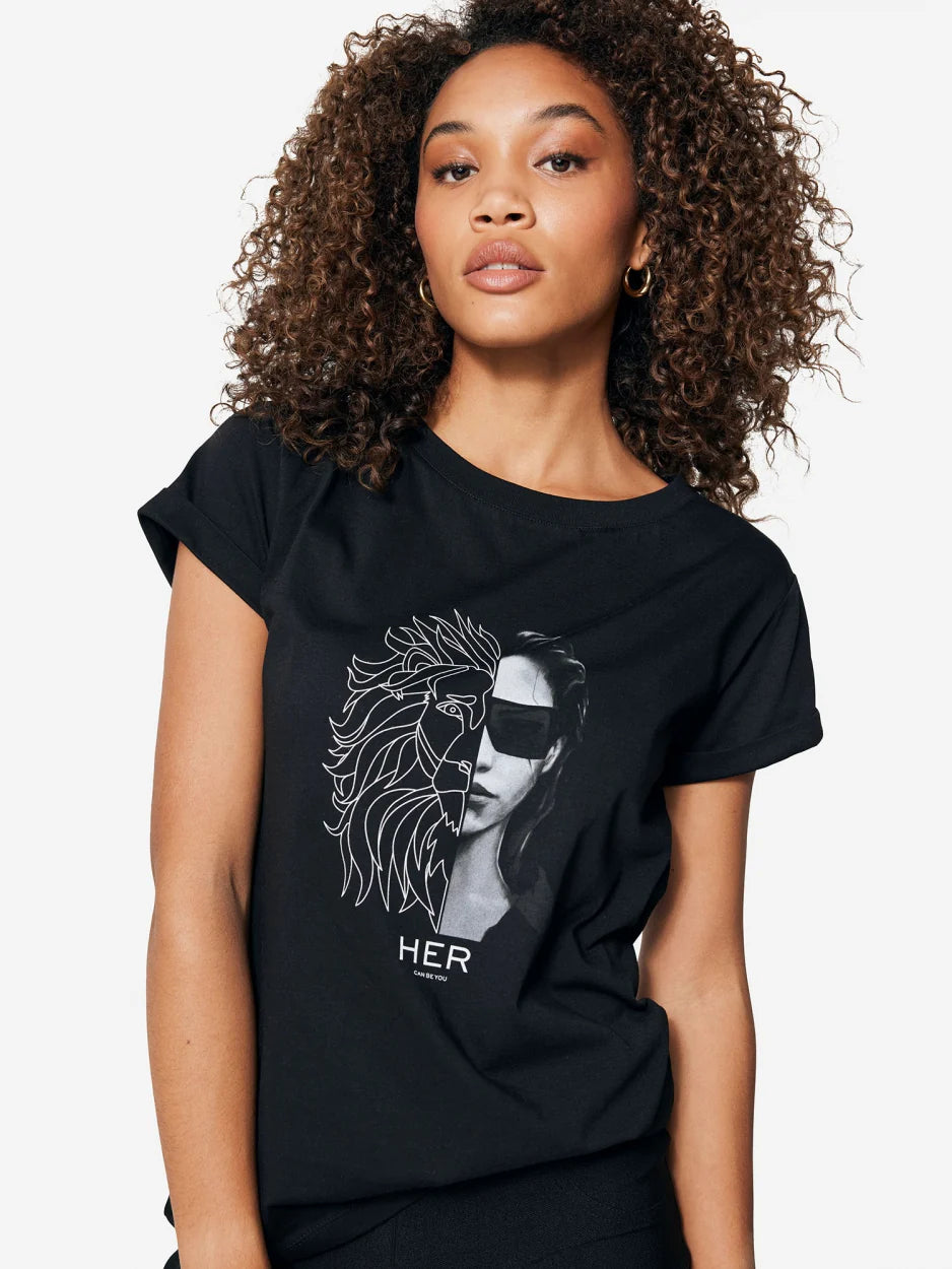 T-shirt Leeuwenprint - Zwart