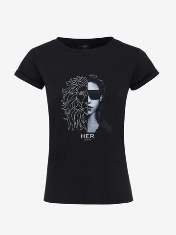 T-shirt Leeuwenprint - Zwart